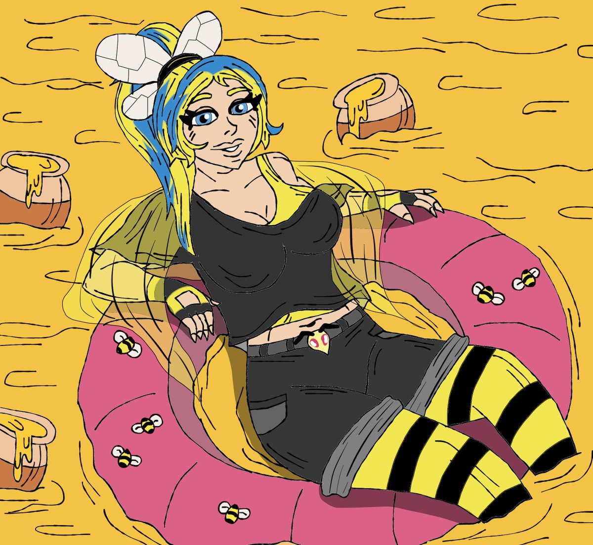 StegenJimmy's tweet photo. So i did a art request for @PixelGal_💙 she wanted me to do a Bee theme of her, so she is floating in a river full of honey🐝🍯🐝
#Fanart #ArtRequest #Honey #Bee #RiverofHoney https://t.co/WIePa011cM