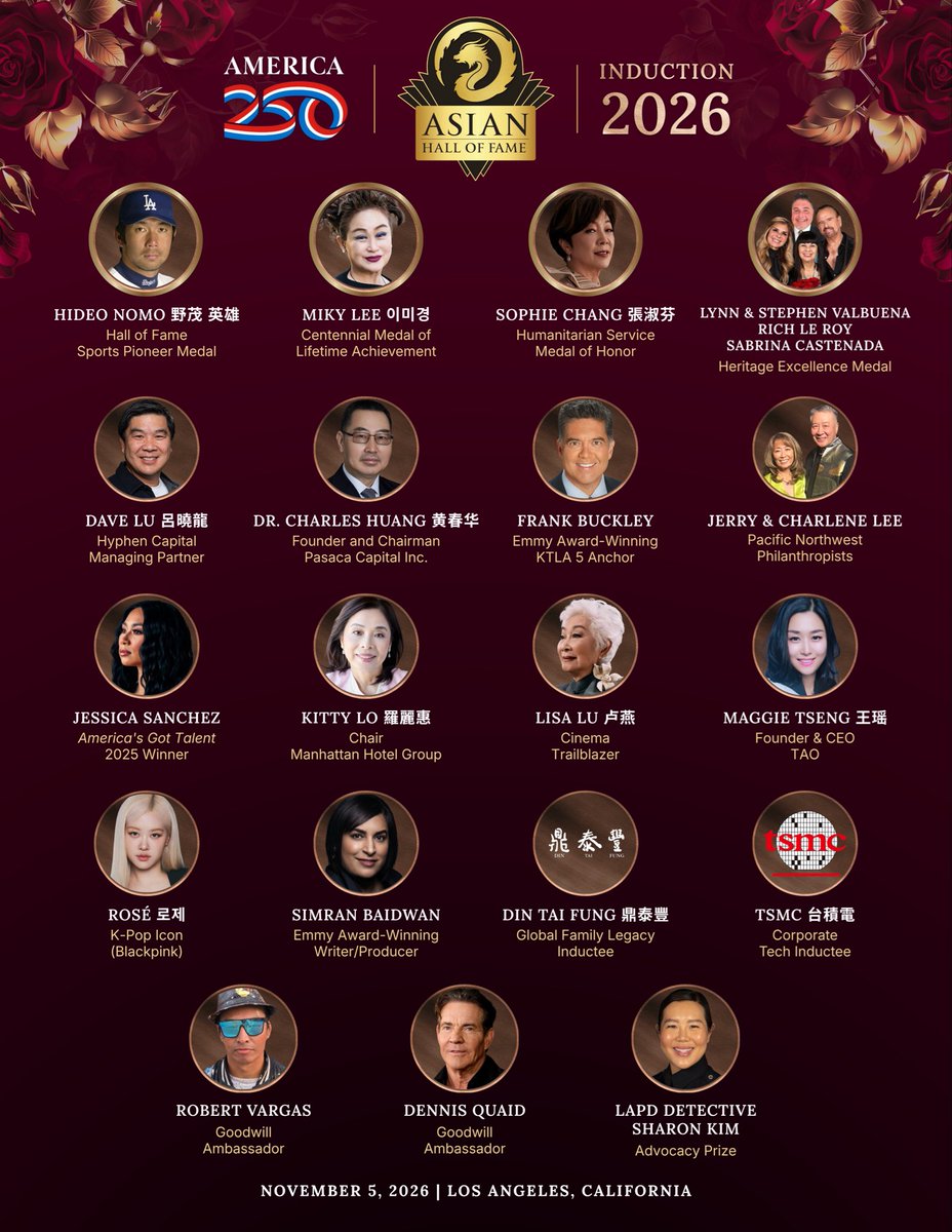 blinksunitedtwt's tweet photo. #ROSÉ has been named one of the Asian Hall of Fame’s 2026 inductees.

“The honorees are role models whose endearing legacies advance culture, commerce and community for generations to come.”

@numberoneHQ https://t.co/rY943zsH2r