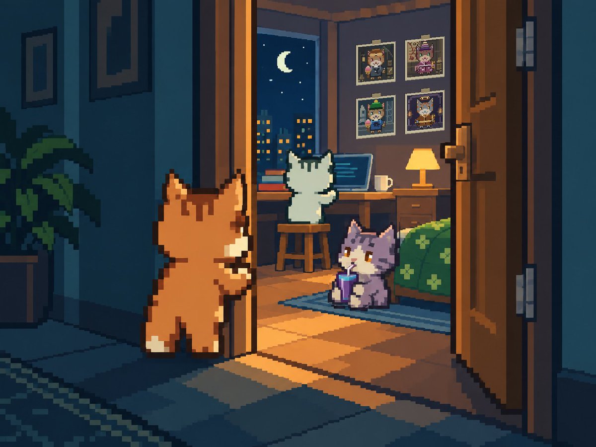 robinfrens_art's tweet photo. your turn, frens 😺

GTD WL applications are open to everyone.

4,455 pixel cats. Fully onchain art on Robinhood Chain.
free mint for WL

apply → click the laptop 💻 and check the note 📝
https://t.co/Xoojb6cpMN

you can also play Frens Run while you’re there. collect traits to build your in-game look. location → background. just for fun 🎮