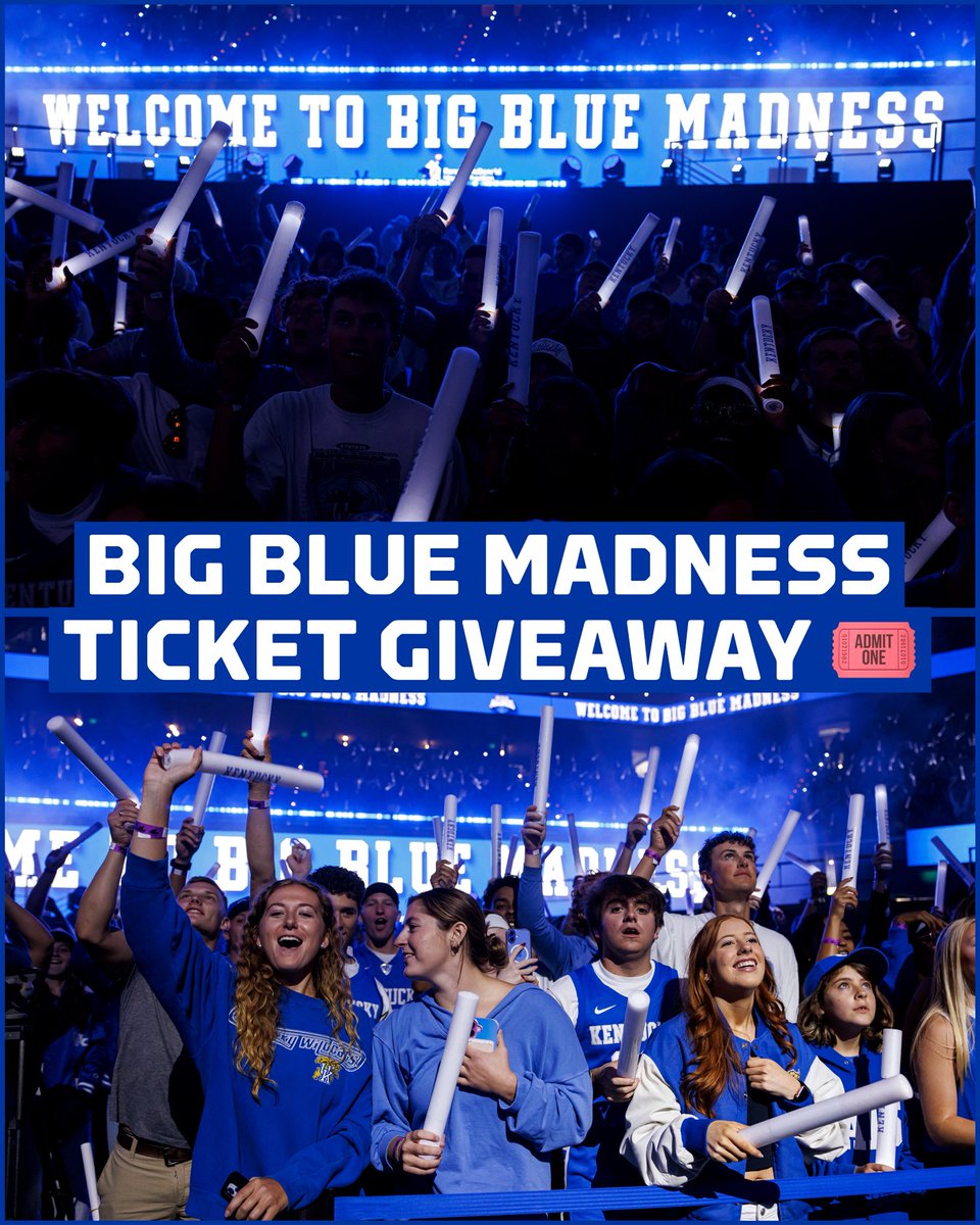 UKAthletics's tweet photo. We’re giving out some tickets to Big Blue Madness! Tell us who you would bring and why in the comments 🎟️ https://t.co/vCNi1ZtQCV