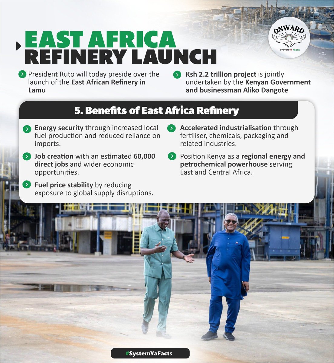 MtakatifuMike's tweet photo. Lamu is taking centre stage today as Kenya breaks ground on the planned East Africa Refinery. A 700,000-barrel-per-day facility could reshape petroleum supply, petrochemicals and regional trade.
#EARefineryLaunch
Accelerating Industrialisation https://t.co/mWlGz1QiyQ