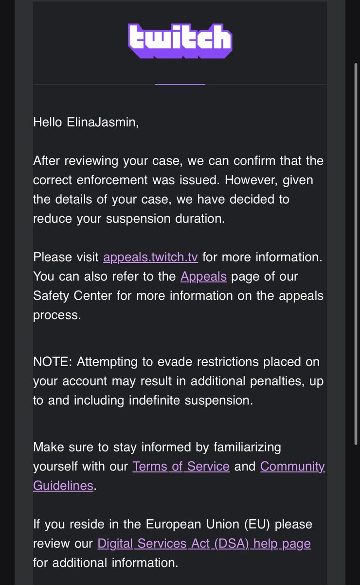 ElinaJasmin's tweet photo. What was the correct enforcement and for what? @TwitchSupport  Thanks for unban but where tf was the violation? You owe me to show what it was. https://t.co/YYvo9wPJLB