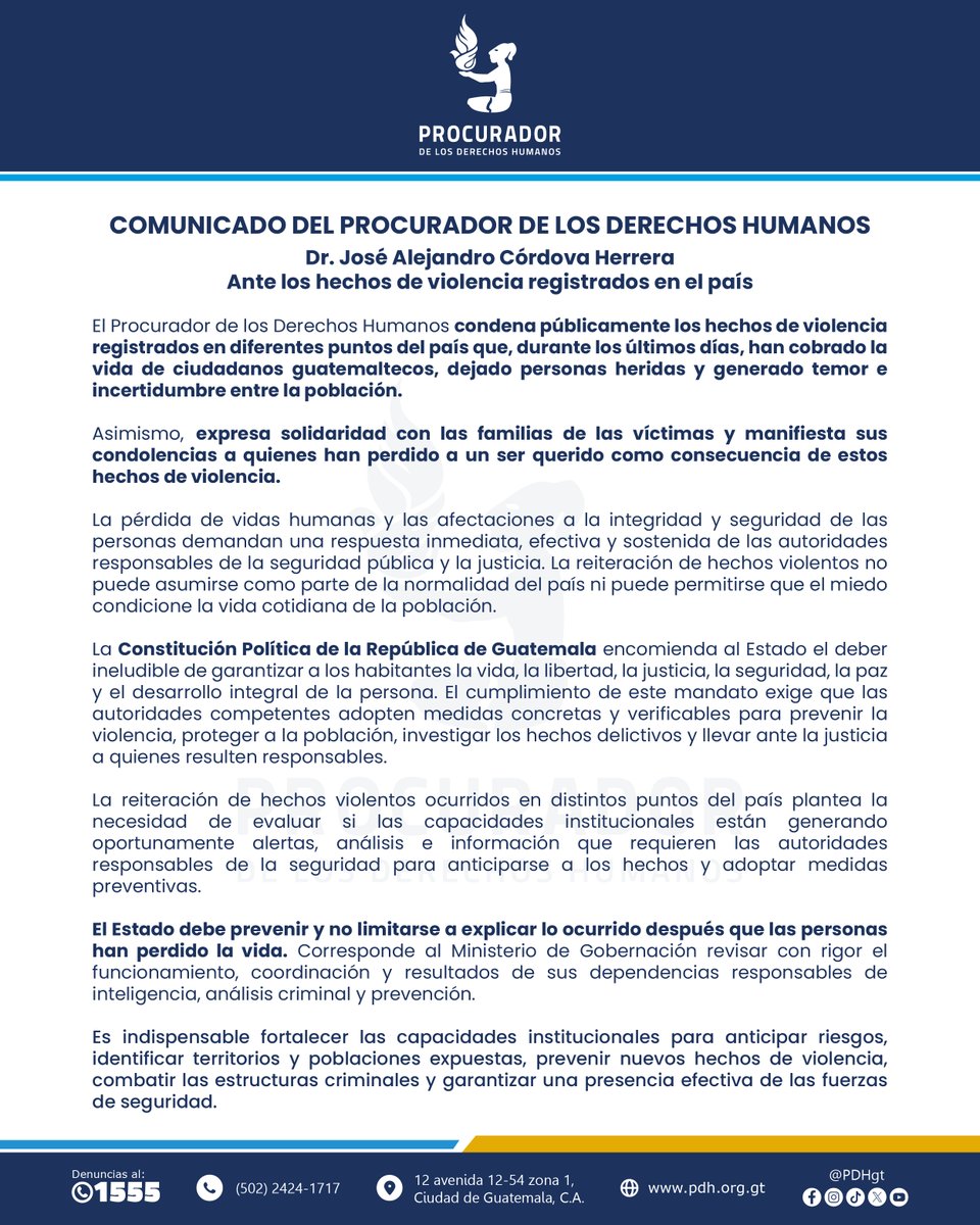 EmisorasUnidas's tweet photo. #AHORA l El PDH, José Alejandro Córdova condena los hechos de violencia registrados en diferentes puntos del país que durante los últimos días, cobraron la vida de varias personas. Vía  David Alvarado https://t.co/559QiyGya3