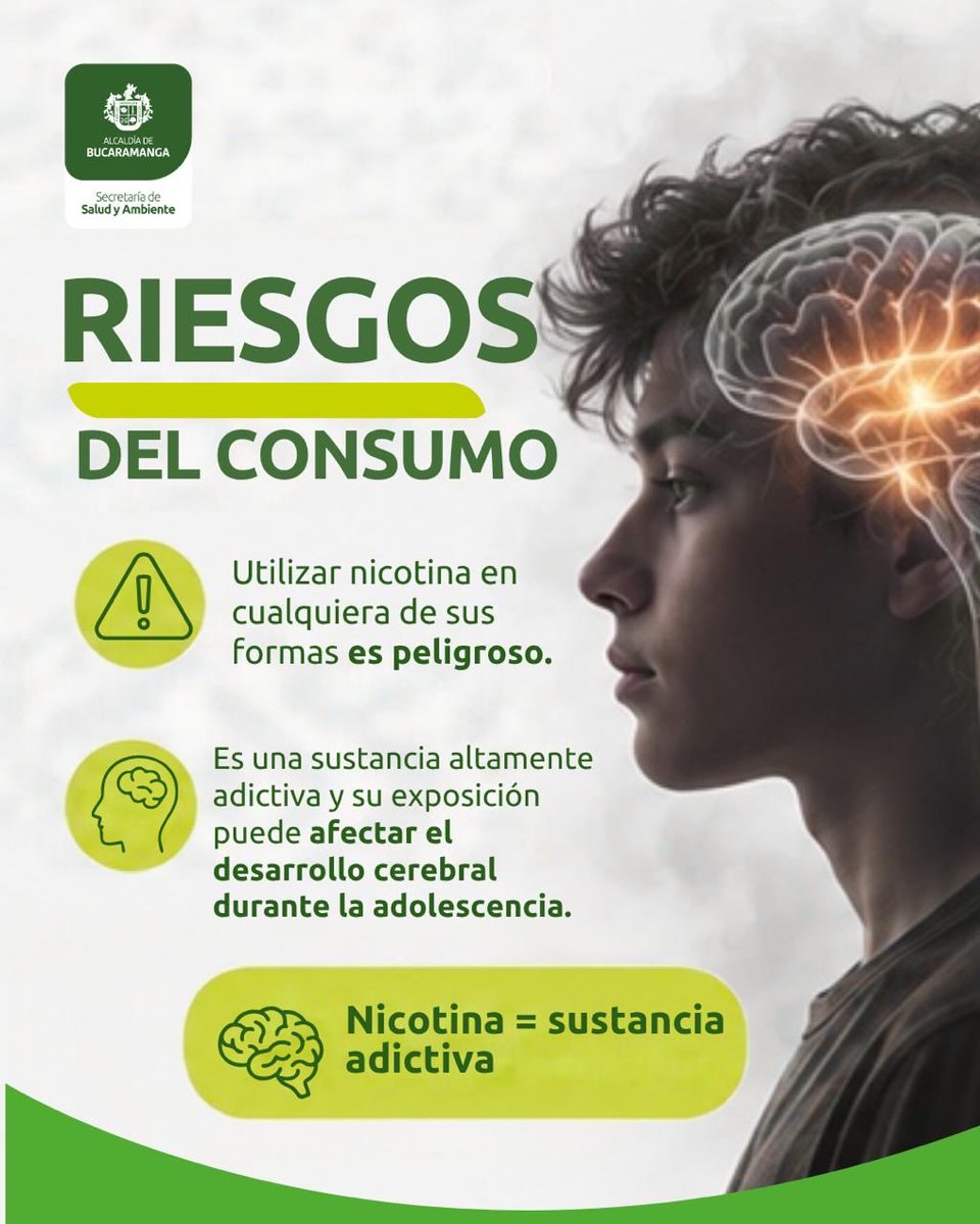 Salud_Bga's tweet photo. 💨 ¡Vapear no es solo vapor!
Los vapeadores liberan un aerosol que puede contener nicotina y sustancias químicas dañinas para el organismo.
🚫 No es seguro. Protege tus pulmones y toma decisiones informadas.
#VapearNoEsSeguro #CuidaTuSalud #Bucaramanga https://t.co/nhiJoyx19m