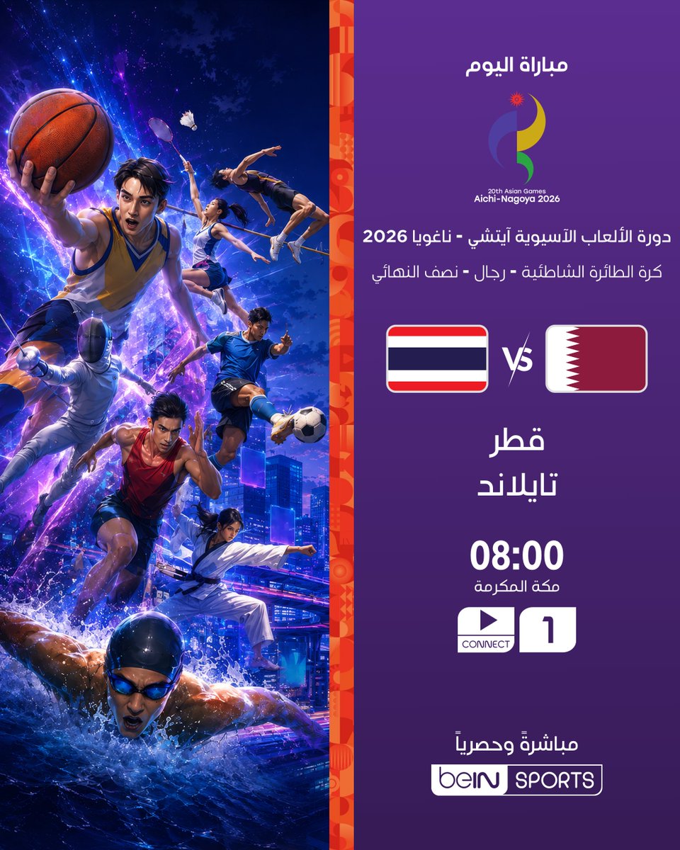 beINSPORTS's tweet photo. 🔥 مواجهات مرتقبة في دورة الألعاب الآسيوية آيتشي–ناغويا 2026

📦 اشترك الآن 👇

🔗 https://t.co/t5bVKPyck5
📱 https://t.co/h46F91JT1Z

#دورة_الألعاب_الآسيوية https://t.co/C1OXo69pm9