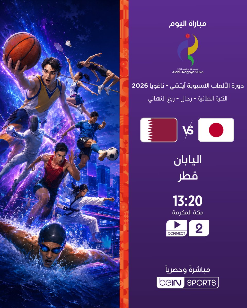 beINSPORTS's tweet photo. 🔥 مواجهات مرتقبة في دورة الألعاب الآسيوية آيتشي–ناغويا 2026

📦 اشترك الآن 👇

🔗 https://t.co/t5bVKPyck5
📱 https://t.co/h46F91JT1Z

#دورة_الألعاب_الآسيوية https://t.co/C1OXo69pm9
