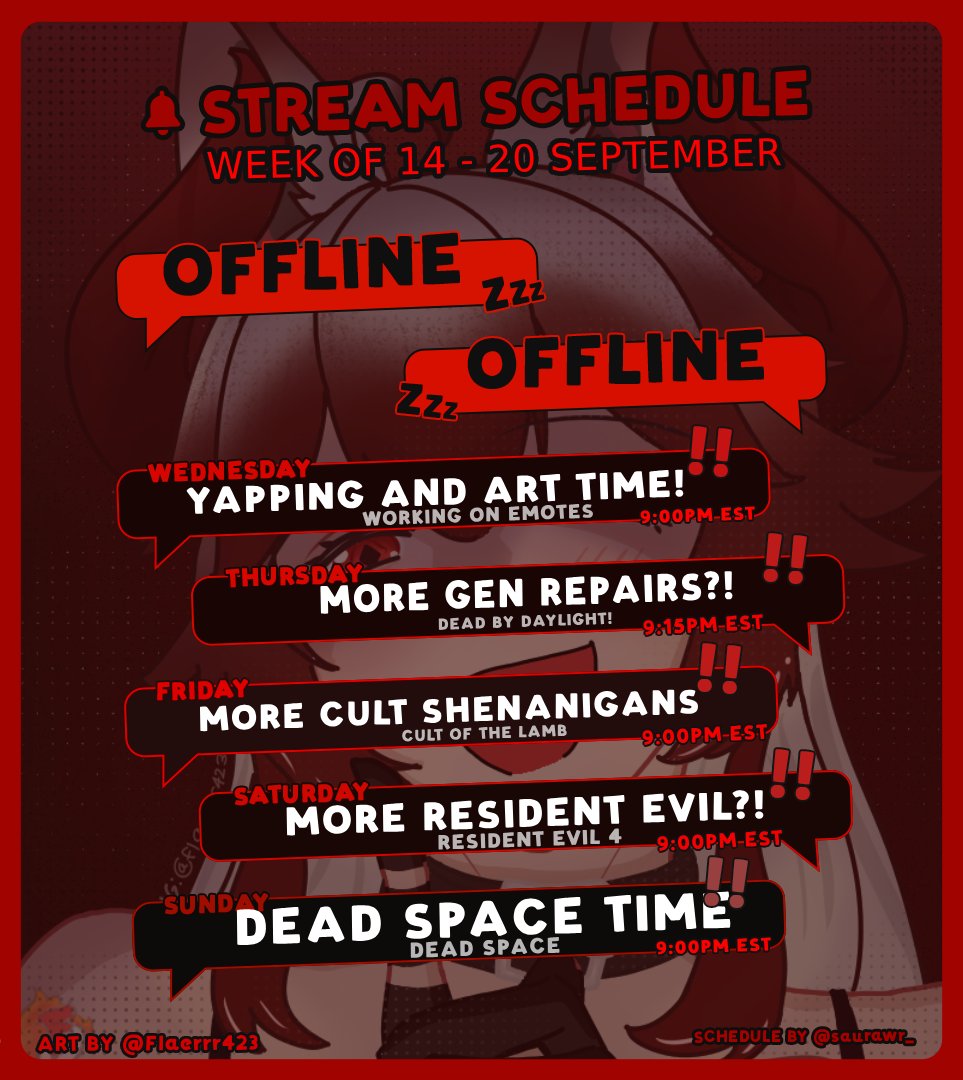ComfyYokoVT's tweet photo. Schedule is here, alittle late but I was working on my subathon for my birthday month!
                
𝒲𝐸𝒩𝒮 • 𝒯𝐻𝒰𝑅𝒮 • 𝐹𝑅𝐼 • 𝒮𝒜𝒯 • 𝒮𝒰𝒩  

𝟫:𝟢𝟢𝓅𝓂 𝐸𝒮𝒯 - 𝟣:𝟢𝟢𝒶𝓂 𝐸𝒮𝒯 https://t.co/Spsm1SHmQ1