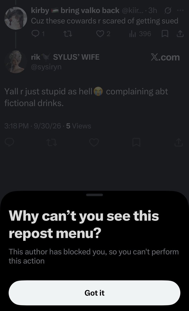 kiirbean's tweet photo. Yeah just block me cuz yk ur wrong, its concerning that you dont see an issue with a game giving a recipe to a drink that can kill you/disable you for life
And yes, they are still cowards because they should have deleted the post entirely imo. + https://t.co/T7Z1areu9j