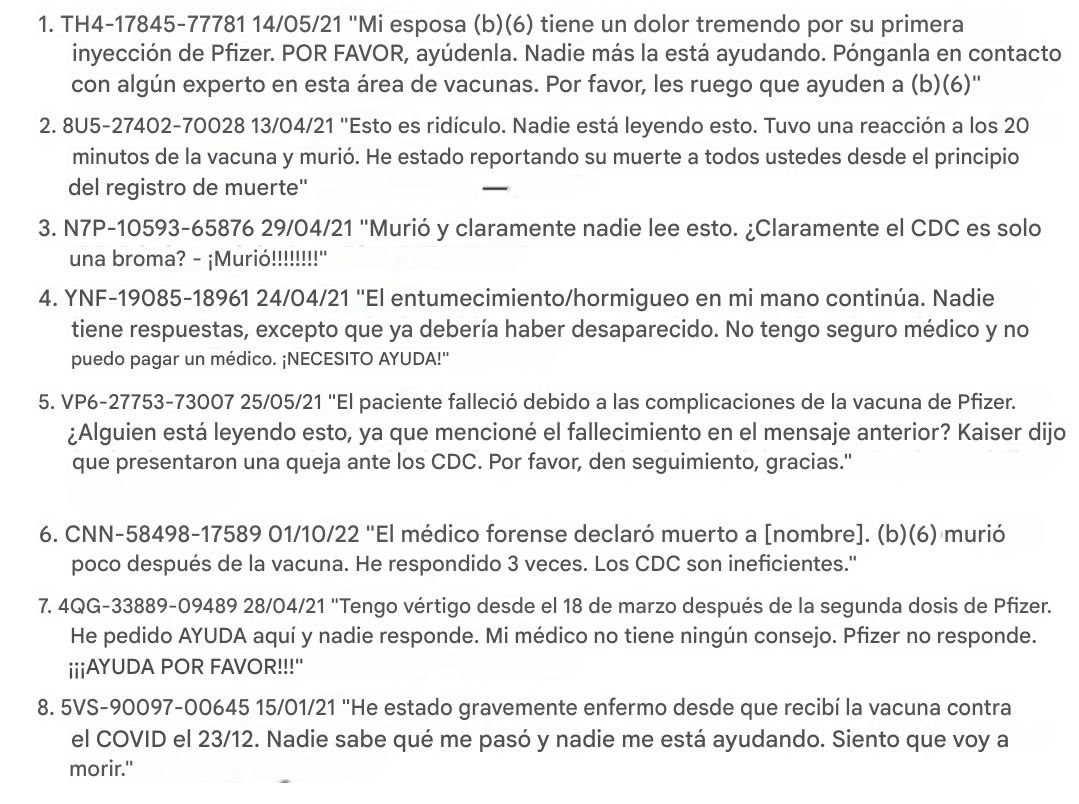 DoctoraPrego's tweet photo. Relación entre la "vacunación" covid y un desenlace grave

Creo los ocho casos de la imagen adjunta, nunca se habían publicado juntos en su totalidad. Por lo tanto, esta podría ser la primera difusión pública conjunta de estos extractos.

Contienen informes de dolor intenso, síntomas neurológicos o vestibulares persistentes, enfermedad grave y cuatro presuntas muertes ocurridas tras la vacunación contra la COVID-19.

Estos relatos son señales de sufrimiento, sospecha y daño potencial, no meras opiniones abstractas. También revelan una dimensión humana y de cuidado: las personas que los escribieron percibieron una falta de respuesta clínica.

Los identificadores corresponden a informes del VAERS.

No es científicamente correcto descartarlos con el argumento de que son "solo informes del VAERS", ya que esto no elimina la obligación de tratar con seriedad los informes graves, mantener la trazabilidad documental y evaluar de forma transparente las señales de seguridad.
