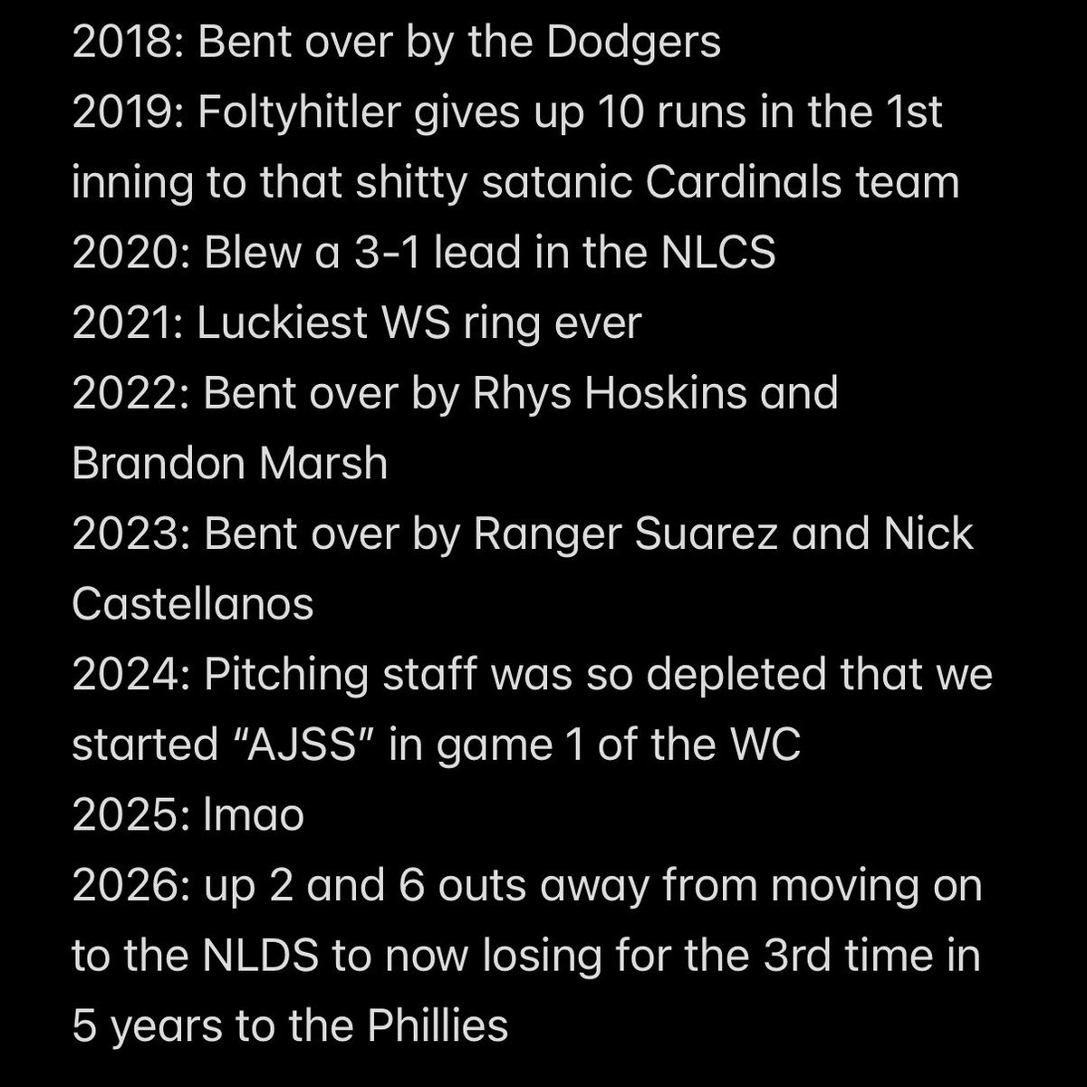Braves2Hell's tweet photo. Franchise full of losers. One World Series ring isn’t enough to make up for all of this. https://t.co/kdvSRVhIVh