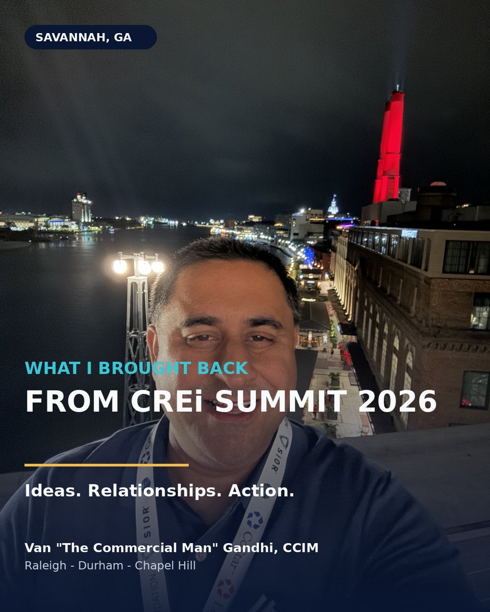 VGRealEstateNC's tweet photo. Back from #CREiSummit in Savannah with golden nuggets:
💡 Find the Spend. Follow the signals.
💡 Ordinary things, done consistently, lead to extraordinary results.
💡 Ask everyone questions.
💡 Niche down.
Learn. Meet. Follow up. Execute. 💪
#CRE #vgrealty #kwcommercial #CCIM https://t.co/ZJTQgNQ5AW