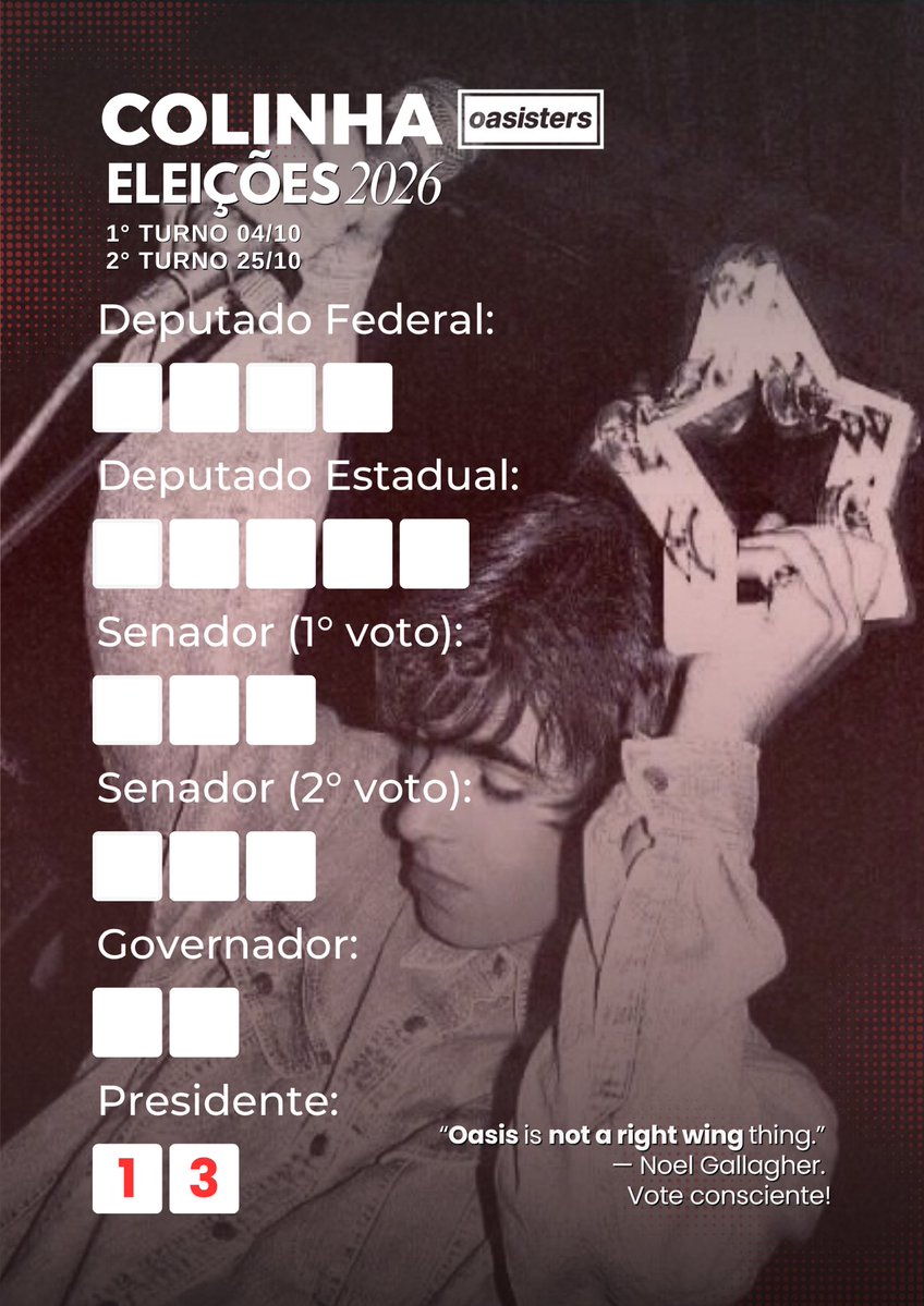 oasisterss's tweet photo. 🚨 ENGOLE O CHORO E FAZ O L 

Em tempos de ataques à democracia e à soberania nacional, votar é defender um país livre, democrático e soberano.
Pensando nisso, o Oasisters preparou uma colinha, pra ninguém ficar perdido na hora de votar. 

Se informem, e votem com consciência! https://t.co/KTXwmjkwxE