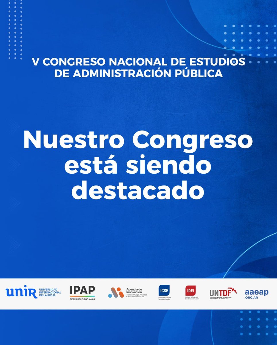 AAEAPok's tweet photo. V Congreso Nacional de Estudios de Administración Pública.

👉🏼 Agradecemos a la cámara de diputados y diputados de la provincia de Santa Fe y al gobierno provincial de Tierra del Fuego, Antártida e Islas del Átlantico Sur por los reconocimientos. 

👏🏼 Destacamos el compromiso de los gobiernos provinciales y reivindicamos el carácter federal del V Congreso de Administración Pública: Transformar el Estado para promover el desarrollo. 

🔜 Cada vez falta menos, pero aún estas a tiempo de sumarte. Inscribite en https://t.co/BnLD18E50p 

📌 7, 8 y 9 de octubre en Ushuaia, Tierra del Fuego, Antártida e Islas del Atlántico Sur.

Modalidad virtual y presencial.

@UNIRuniversidad @UNTDF @ICSEUNTDF