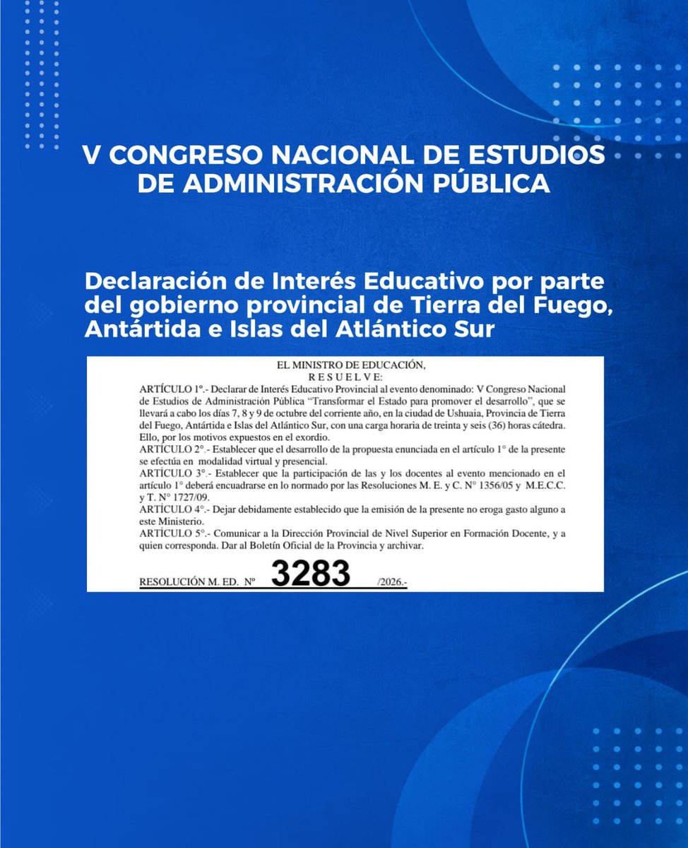 AAEAPok's tweet photo. V Congreso Nacional de Estudios de Administración Pública.

👉🏼 Agradecemos a la cámara de diputados y diputados de la provincia de Santa Fe y al gobierno provincial de Tierra del Fuego, Antártida e Islas del Átlantico Sur por los reconocimientos. 

👏🏼 Destacamos el compromiso de los gobiernos provinciales y reivindicamos el carácter federal del V Congreso de Administración Pública: Transformar el Estado para promover el desarrollo. 

🔜 Cada vez falta menos, pero aún estas a tiempo de sumarte. Inscribite en https://t.co/BnLD18E50p 

📌 7, 8 y 9 de octubre en Ushuaia, Tierra del Fuego, Antártida e Islas del Atlántico Sur.

Modalidad virtual y presencial.

@UNIRuniversidad @UNTDF @ICSEUNTDF