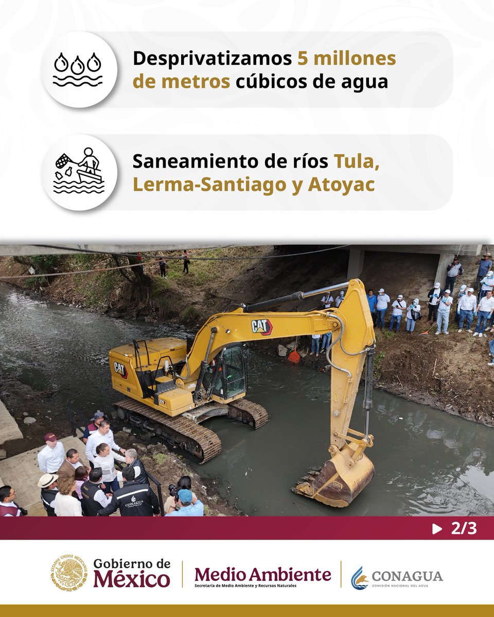 GobiernoMX's tweet photo. #RendiciónDeCuentas | En dos años de gobierno desprivatizamos concesiones de agua, modernizamos distritos de riego y avanza el saneamiento de ríos estratégicos en el país.

Con más infraestructura, honestidad y eficiencia, continúa la protección al medio ambiente por el bienestar del pueblo.
