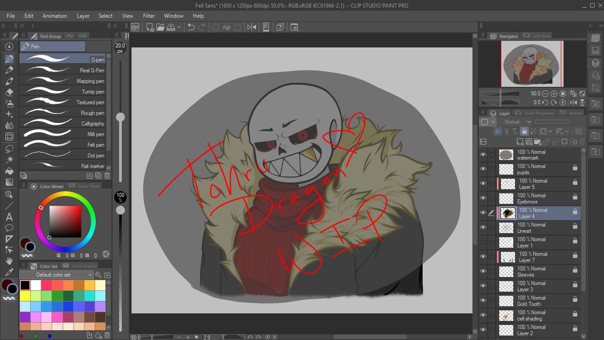 _TohruDragon_'s tweet photo. Slowly but surely we are making progress!!! I am really happy with how he is coming along!!! Not too much left on the list to do for this art piece but yeah! we will finish him hopefully on another stream! #undertale #underfell #fellsans #underfellsans #fanart #digitalart #clipstudiopaint #twitch #livestream