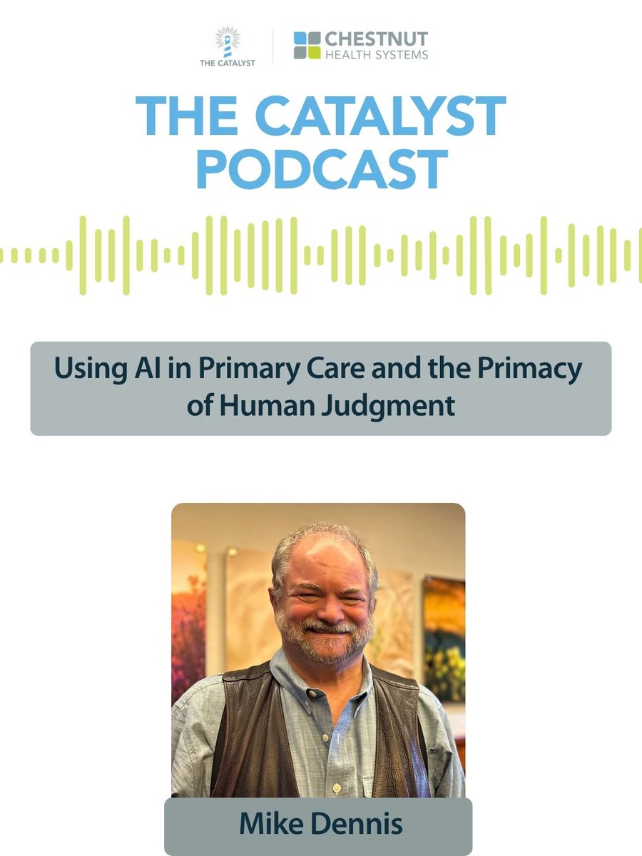 ChestnutHealth's tweet photo. Where should the line be drawn for using AI in healthcare? On the Catalyst Podcast, Dr. Mike Dennis explores the opportunities, risks, and realities of using AI in primary care, from clinical applications to ethics, privacy, and patient trust. 
Listen now: https://t.co/BYClT2uaMM https://t.co/kO8l4rf6HK