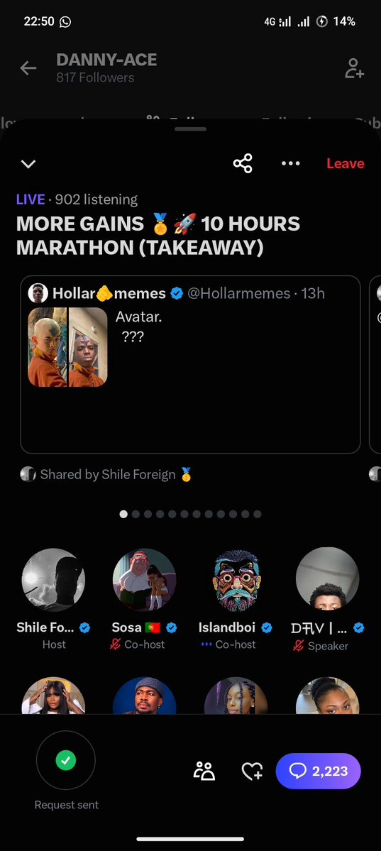 wsss_ace's tweet photo. @Shileisaboy 900 listeners in the fucking chat 💯
1k incoming 🤞🏽 https://t.co/MtmJoFB87L