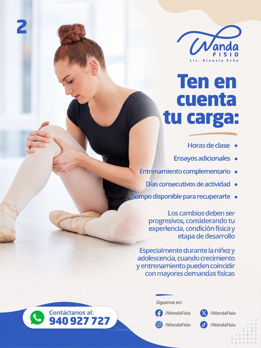 Dianaly_E's tweet photo. 🩰 ¿CUÁNTO ESTÁS BAILANDO?

Tu cuerpo también necesita tiempo para adaptarse.

🩰 Clases
🎭 Ensayos
🏋️ Entrenamiento complementario
📅 Días consecutivos
😴 Recuperación

Los cambios deben ser progresivos. Entrenar más no siempre significa progresar mejor.

#WandaFISIO #Ballet https://t.co/0XtDrhtQs7
