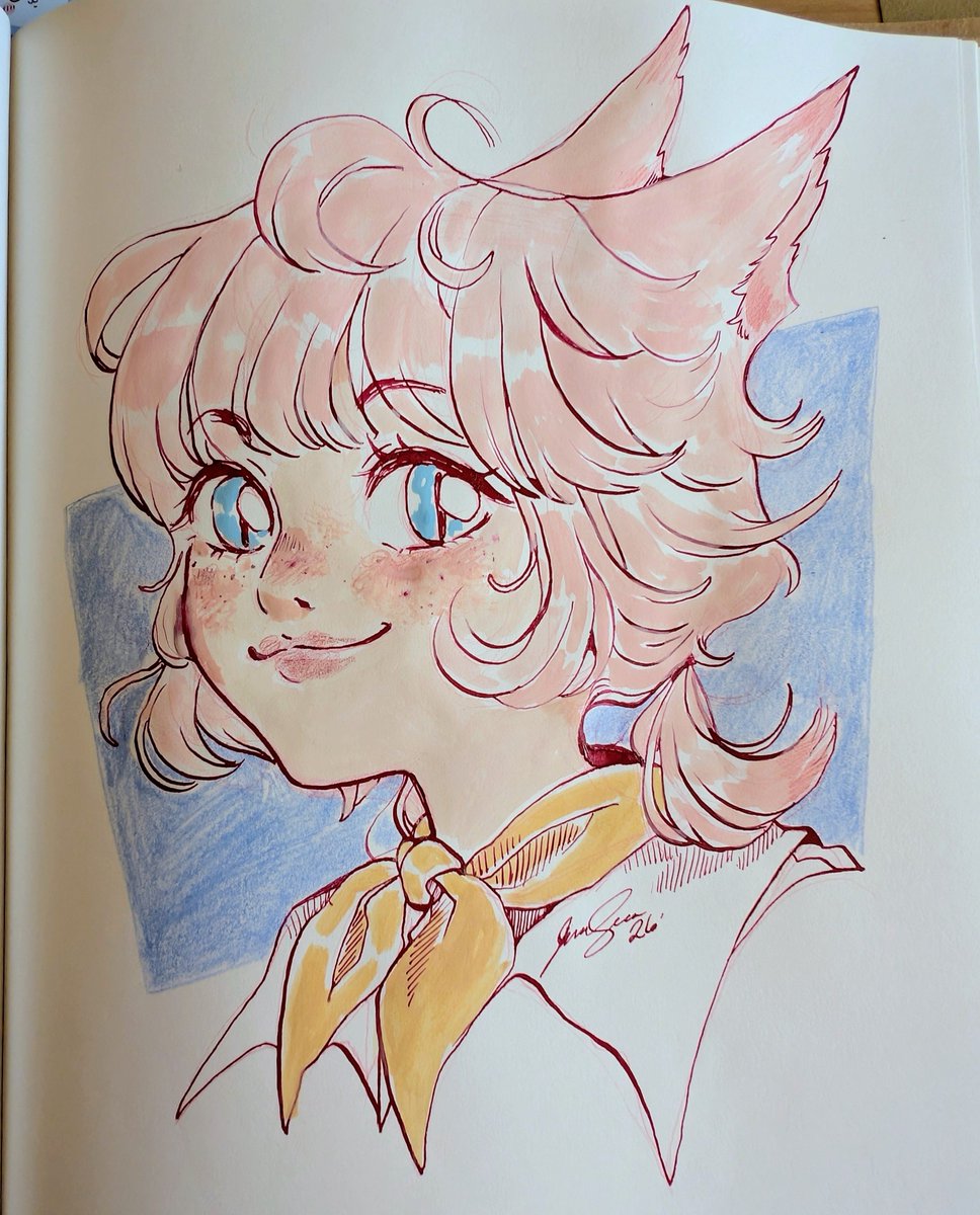 kawaiicintiq's tweet photo. I got some red ink for my dip pen and wanted to do a little #visna in my sketchbook!! #ffxiv #ff14 https://t.co/TVlvBwRwQn