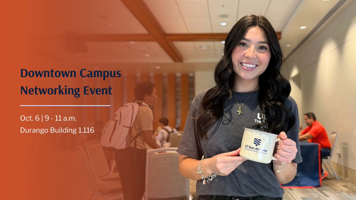 UTSAGradSchool's tweet photo. Start your week with new connections! RSVP at https://t.co/JVxSksk9wC for our Downtown Campus Networking Event on Oct. 6 at 9 am to expand your circle, learn about wellbeing resources, enjoy coffee &amp; donuts &amp; pick up Graduate School swag ft. fanny packs, highlighters &amp; notepads. https://t.co/cLSAP6rYq0