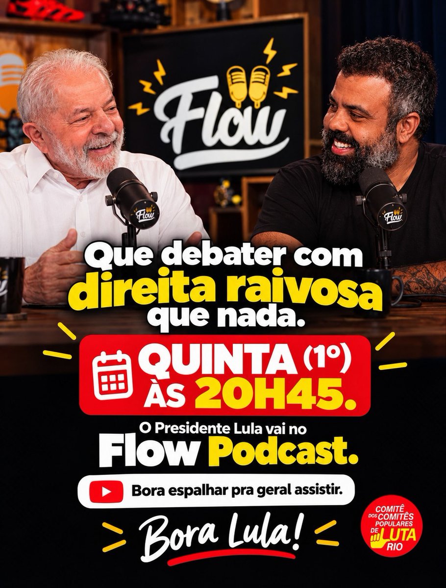 brasilulei's tweet photo. 🎯 CRAQUE DO JOGO

Lula concederá entrevista ao Flow Podcast durante o debate da TV Globo.

SENTA O DEDO NESSE TWEET. PRECISAMOS VIRALIZAR!

É 13 🇧🇷⭐️❤️
BORA LULA 13 https://t.co/D12yf7TnRn
