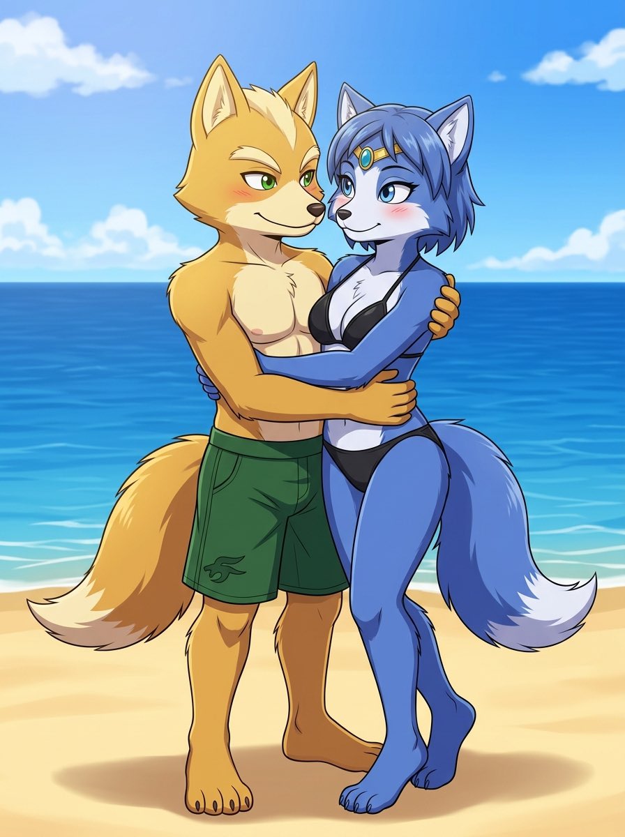 PiratePon's tweet photo. The hot foxes. #starfox #foxxkrystal #foxmccloud #krystal #aiarts #hetero #flow https://t.co/0NjpsJ4tAS