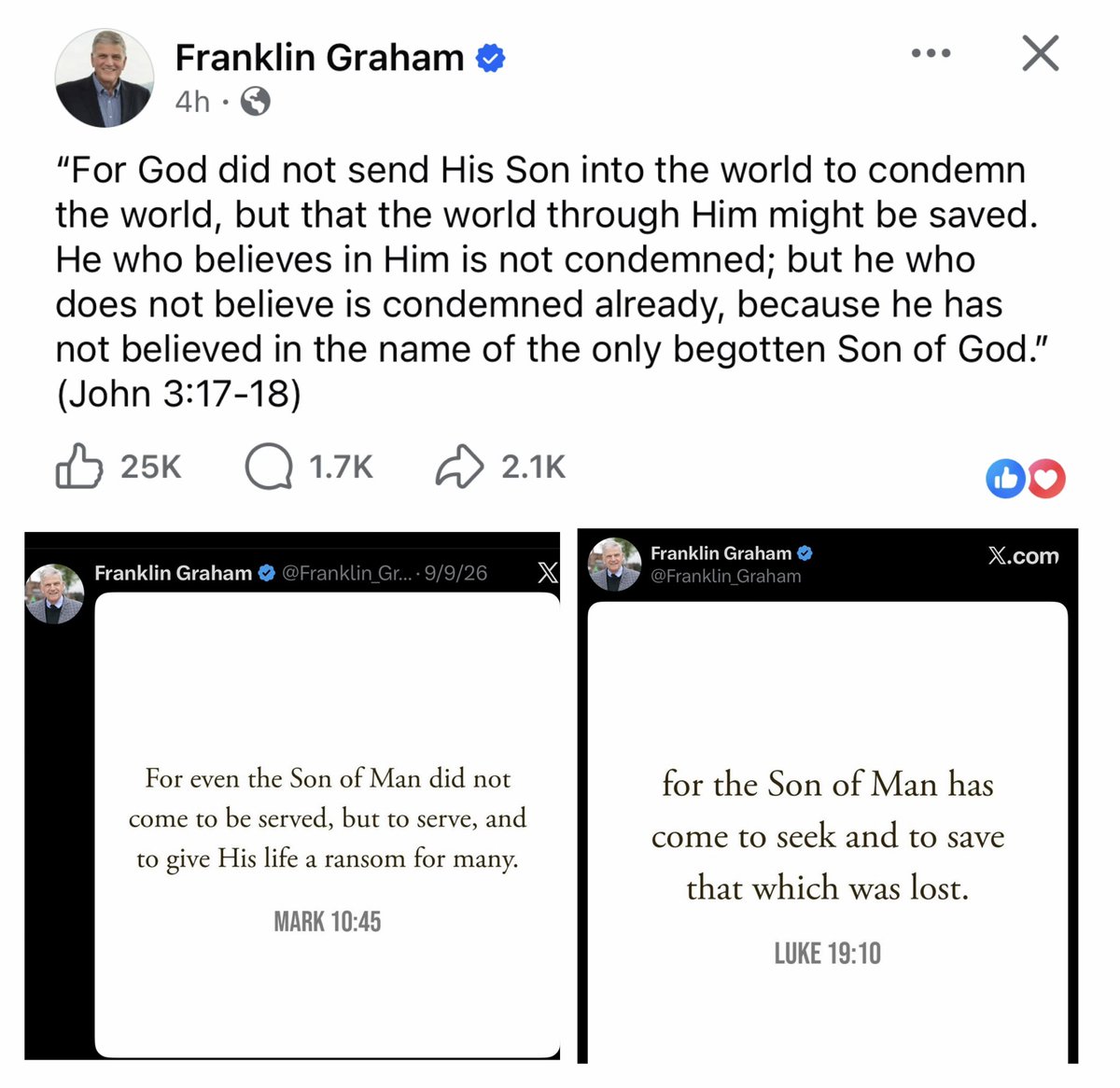 CHrubesch's tweet photo. @Franklin_Graham Make sense of your nonsense.
One day he is the son of God, the next day son of man.  Then he is also God!!!  
This is why the Christianity we have based on the New Testament is a phony religion https://t.co/ZybBtDBjWT