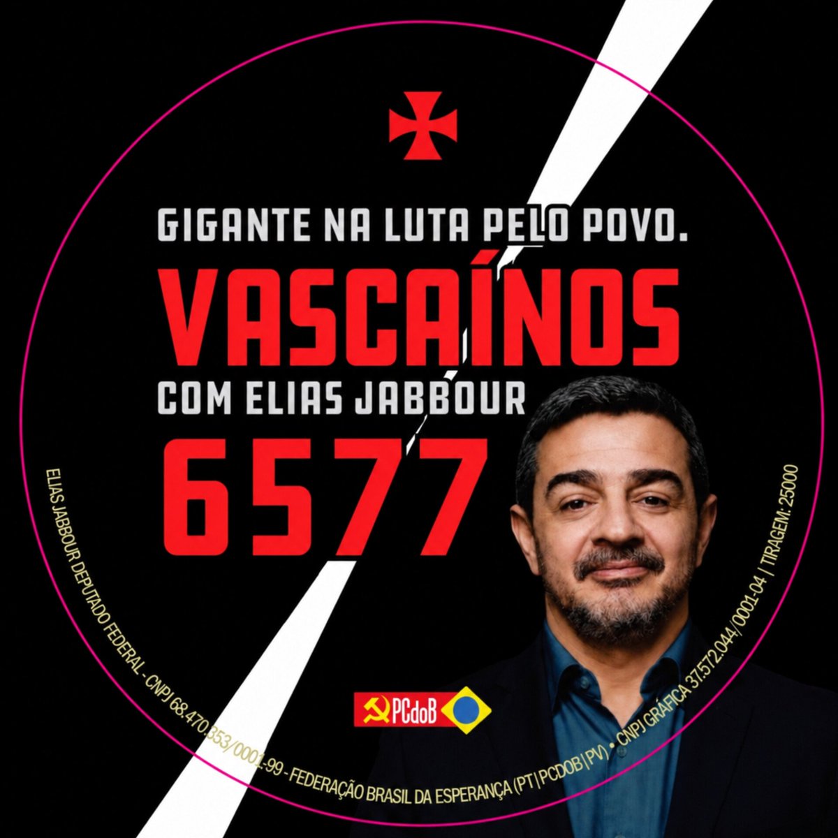 vascomunistas's tweet photo. A totalidade da torcida vascaína está com @eliasjabbour, nosso candidato a Deputado Federal! 6577! https://t.co/ZqvLp8nyhB