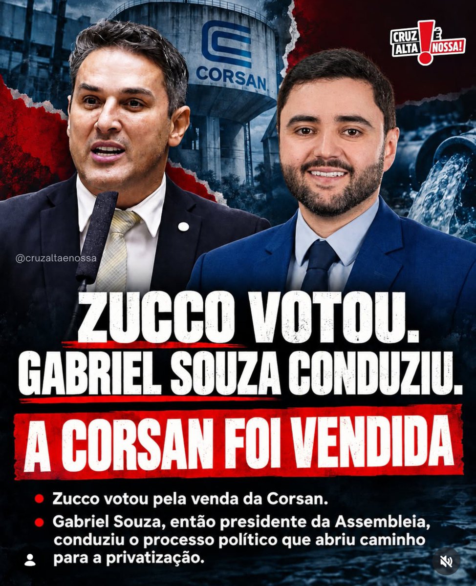 SuzyPeretti's tweet photo. A água do povo gaúcho está mais cara, nossa CORSAN foi vendida, quem paga essa conta!??? 
Você 🫵 .
E ainda querem o teu 🫵 voto!!! https://t.co/lytOlD6anS