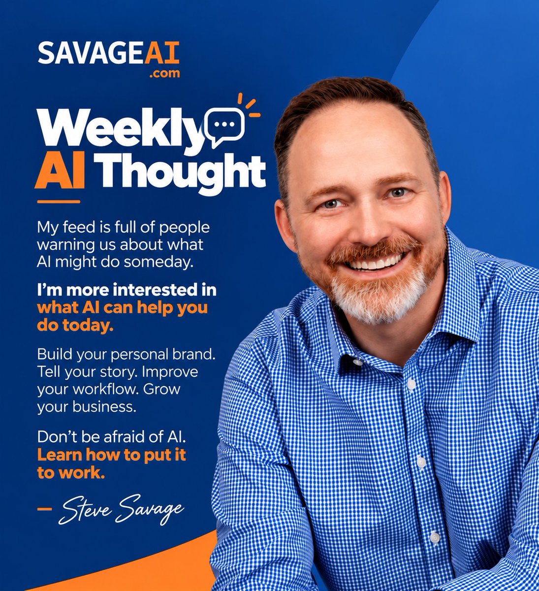 SAVAGEAIDOTCOM's tweet photo. Everyone is talking about what AI might do someday.
I'm more interested in what AI can help you do today.
Don't be afraid of AI
Learn how to put it to work
👉 https://t.co/Iz0LjU2AMM
#SAVAGEAI #AIForWork #WeeklyAIThought #Tech #Quotes #fyp #fypシ゚viral #ArtificialIntelligence https://t.co/Gq8l9nHmIX