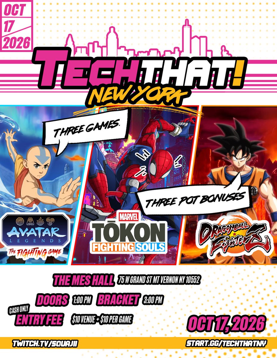 squajii's tweet photo. BOOM!

Tech That! New York: First Edition
October 17th @ The Mes Hall
3 Games. 3 Pot Bonuses. 
Avatar Legends | Marvel Tōkon | Dragon Ball FighterZ

Sign Up Here: https://t.co/aOQDu2uNIK https://t.co/Muyrerou0A