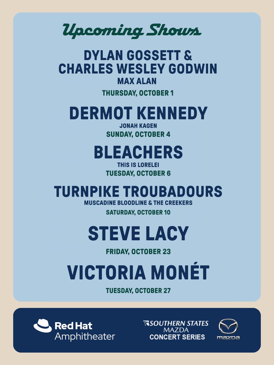 RedHatAmp's tweet photo. Spend your fall evenings with us at Red Hat Amphitheater! 🍂 https://t.co/wXzvzlS41S https://t.co/UmoYTqHBa0