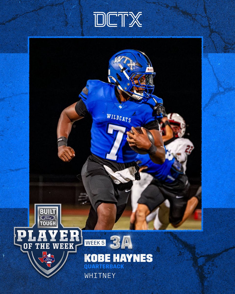 dctf's tweet photo. 3A – Kobe Haynes | Whitney

The TCU commit threw for 221 yards and four scores while adding 248 yards and four more touchdowns on the ground, finishing with 469 yards of total offense.

🏷️: @Kobe7Haynes | @WWSportsNetwork https://t.co/JXOeQCRH0l