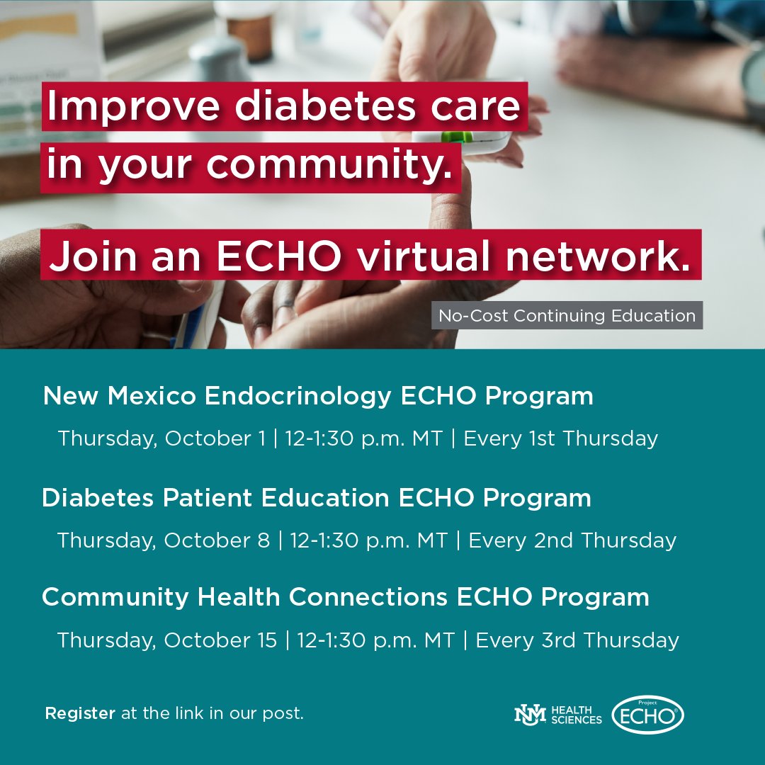 ProjectECHO's tweet photo. Improve how you treat diabetes in your community by joining one of our virtual learning networks. Connect with peers and experts to discuss patient cases, learn more about evidence-based screening and treatment tools, and exchange strategies for delivering care. Register ⤵️ https://t.co/FDeMnytBkI