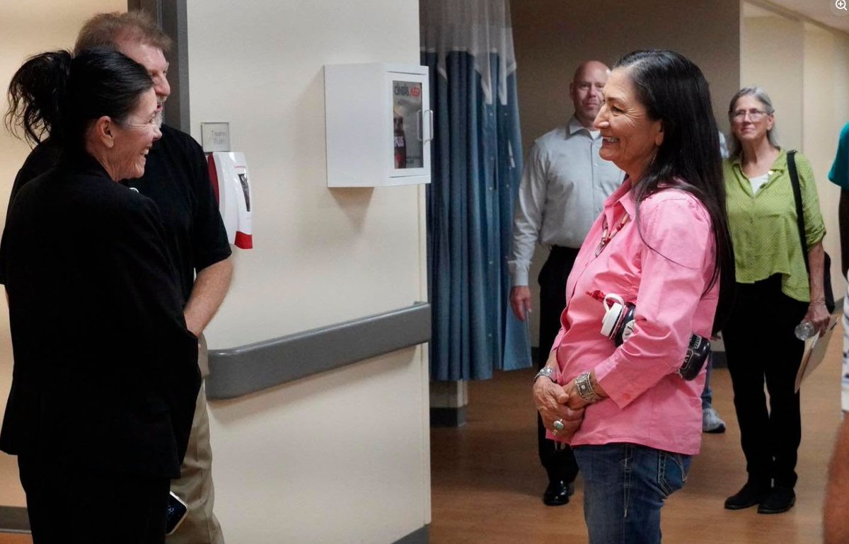 PresHealth's tweet photo. Thank you, Deb Haaland, for visiting Presbyterian Española Hospital. We appreciated the opportunity to discuss rural healthcare challenges and opportunities, and share how we're expanding access to care through mobile health centers, treatment services and local partnerships. https://t.co/TGwzRA46gH