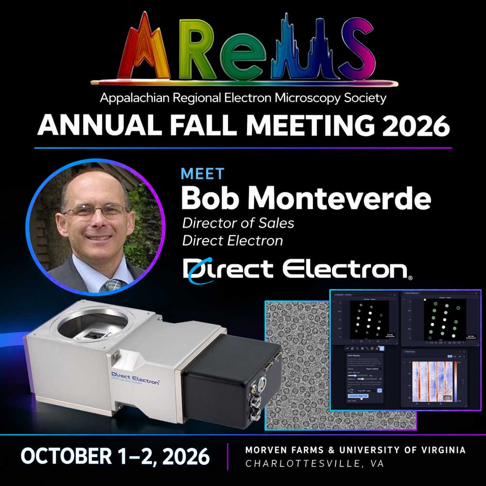 DirectElectron's tweet photo. Heading to AReMS 2026? Our Director of Sales, @bobmonteverde1 will be in Charlottesville Oct. 1–2.

Find Bob to talk direct detection, 4D-STEM, cryo-EM &amp; more!

Learn more: https://t.co/ppLdb7r4fe https://t.co/VNfyW2b0ky