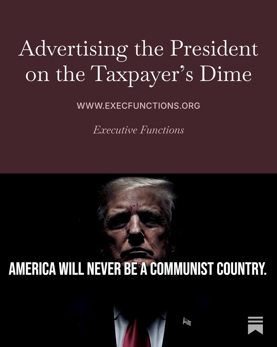 Exec_Functions's tweet photo. Bob Bauer and Jack Goldsmith discuss the legal problems with the three taxpayer-funded ads aggrandizing President Trump, and what might explain an administration with ample party money spending public funds this way. https://t.co/MGRcesBWjf https://t.co/EF8bMzsxFo