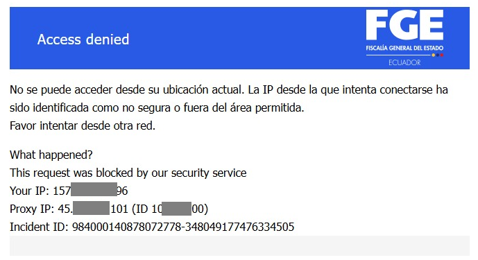 usuariosdigital's tweet photo. #AlertaDigitalEC
Usuarios en Ecuador denuncian bloqueo vía IP para acceder a sitio de @FiscaliaEcuador 
⚠️Probamos con VPN, y por ejemplo con IP de Francia y presenta igual bloqueo https://t.co/7b9UABq9mL