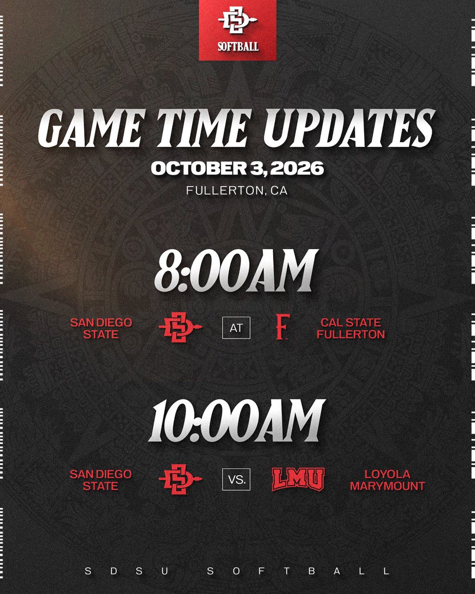 AztecSoftball's tweet photo. Our games on Saturday in Fullerton have been moved up a couple of hours due to expected high temperatures. #GoAztecs https://t.co/IZ2jKZQtlE