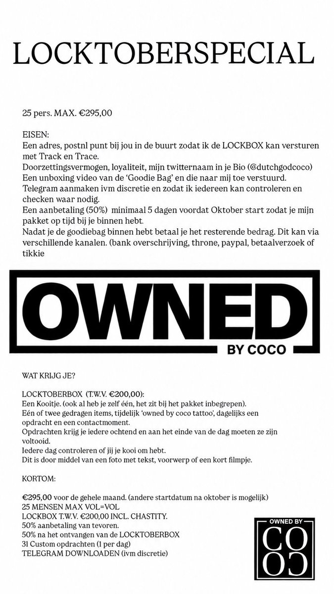 MrsCocoOrginal's tweet photo. Locktober is inmiddels begonnen en voor iedereen die niet mee doet heb ik een speciale actie.

De lockboxen zijn afgeprijsd naar ��199,99

Ik heb er nog een paar over, dm snel met de kortingscode: Locktover2026 en reserveer je lockbox.

#Locktober #Femdom #Lockbox https://t.co/DQ8WUlXEWv