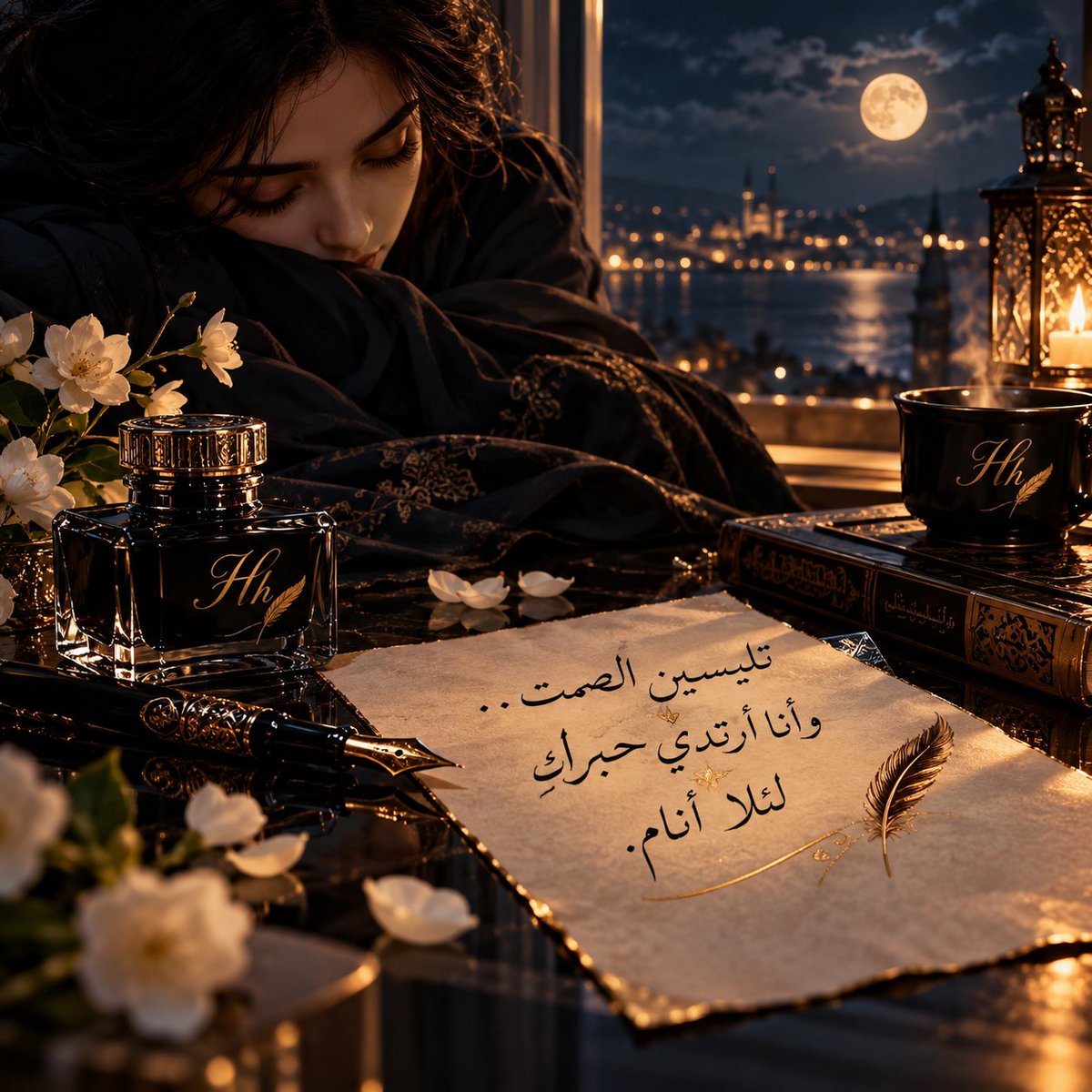 elxx999's tweet photo. #حبر_ما_بعد_منتصف_الليل

~تلبسين الصمت..
 وأنا أرتدي حبركِ لئلا أنام~

وما بين صمتكِ الوادع وضجّة الأماني المستترة خلف جفونكِـ.. 
تمتد بيننا مسافة لا تقيسها الشاشات ..
 ممرٌ خفي تعبره الأرواح حين يعجز الحضور ..
 وتفضح فيه الكلمة ما يستره الصمت ..

ذلك الصخب المخبأ في قلبكِ أعرفه .. 
 إنّه الحنين حين يتعفف عن البوح ..
 فيلوذ بأقصى الروح ..
 ثم يشي بنفسه في حرف عابر ..
أو سكونٍ أطول مما ينبغي ..

 وما أغرب الأرواح حين تتآلف .. 
 تستغني عن كثير الكلام، ويصبح الصمت  ..
بينها حديثاً  
لا يسمعه العابرون ..

هناكـ خلف هذا الزجاج  ..
البارد لا تعود المسافات ذات شأن ..
 يكفي أن يميل حرفٌ منكِ ناحية قلبي ..
 لأعرف أن للصمت نبضاً ..
 وأن بعض الأماني وإن نام أصحاب��ا ..
 تظلّ مستيقظةً  ..
                      في قلب آخر ..

نامي بسعادة تليق بفخامة قلبكِ ..
 واتركي ضجّة الحنين لقلبي..
فمثلكِ خُلق ليغفو مترفاً بالسلام ..
ولمثلي يسهر حارساً لأمانيكِ المعلقة ..

#حين_ينام_الصمت

#ح_الباني𓃗