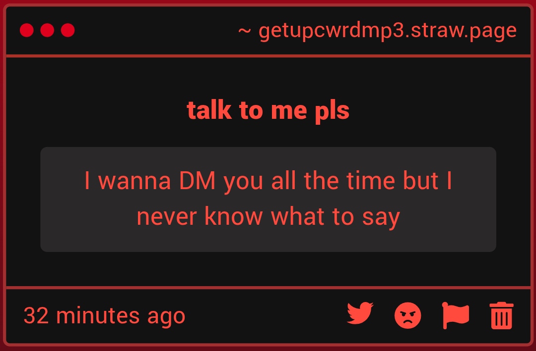 getupcwrdmp3's tweet photo. see i love talking and i love social interactions literally come at me with whatever i don't bite :3 https://t.co/e78ktYrk0L