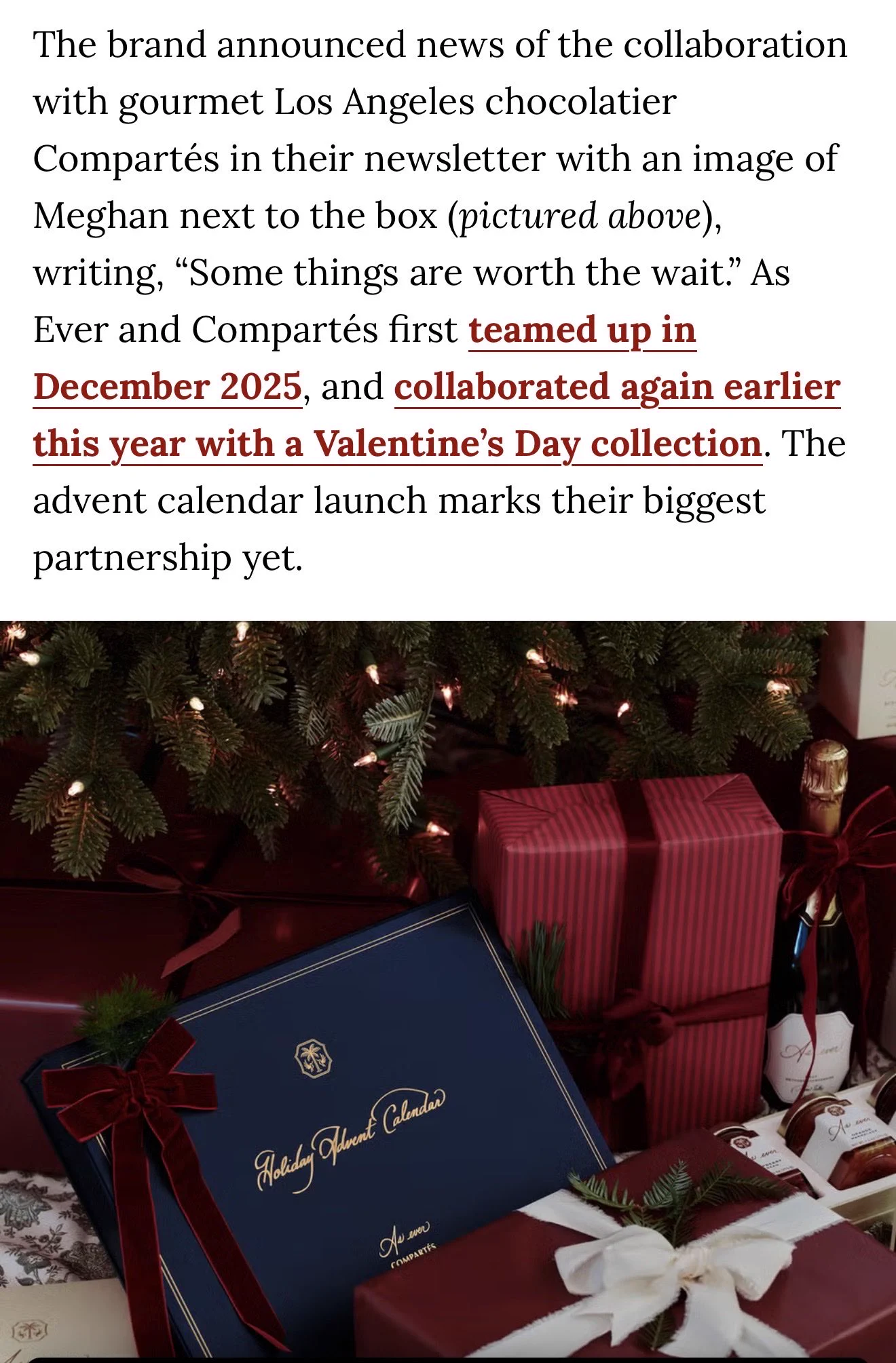 RoyalBee on X: "Meghan is promoting her limited edition Advent Calendar,  featuring chocolates from LA chocolatier, Compartes. A twenty piece box of  individual chocolates on their website range from $60 to $120