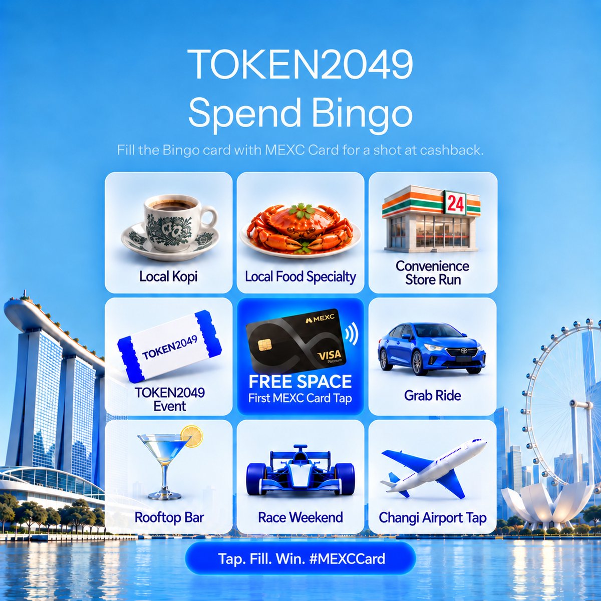 MEXC's tweet photo. Attending #TOKEN2049?

Use MEXC Card during your stay and get cashback up to $200!
1️⃣ Repost
2️⃣ Fill out the bingo card with MEXC Card purchases in the TOKEN2049 host city. QRT with your result + #GoMEXCCard
3️⃣ Include UID

More lines completed = better rewards!

Ends Oct 12. https://t.co/dEQBzO7o62