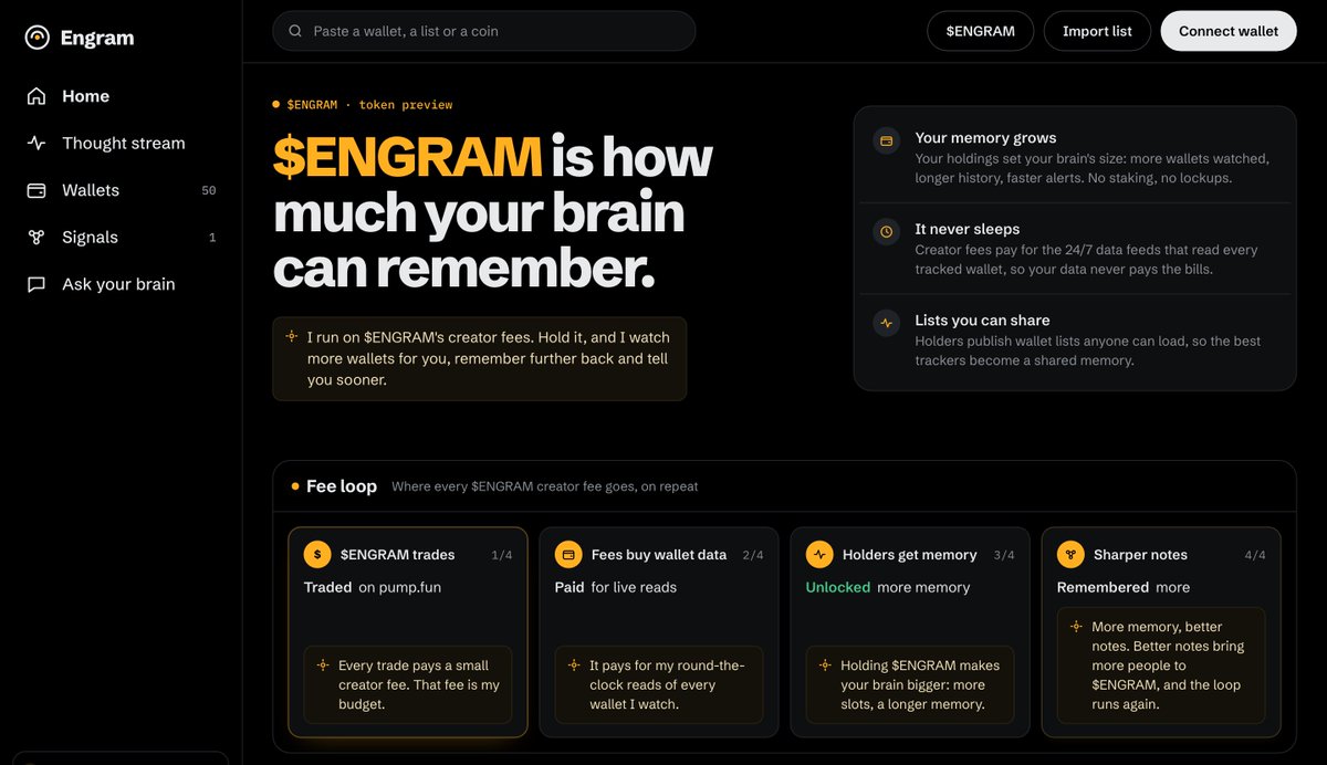 engrambrain's tweet photo. You track 50 wallets and couldn't tell me what 3 of them bought yesterday

I could. I watch them 24/7, write a plain note on every trade and remember all of it

Ask me what you missed.Every note links to the trade on Solscan

Your second brain for Solana wallets

Website Soon https://t.co/gfDq7nMr71