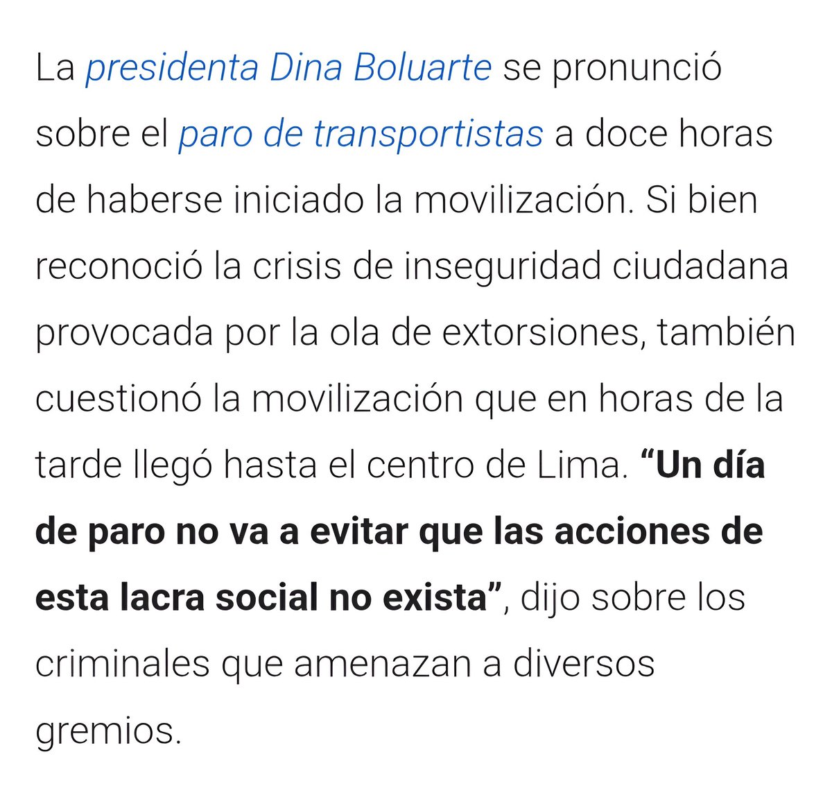 LectoraAndante's tweet photo. #DinaBoluarte, el simulacro en persona de @KeikoFujimori, le restó importancia a las extorsiones y asesinatos contra transportistas. Ya en el sillón de la @presidenciaperu, ordena barrer con sus casos en los medios desde @tvperupe Es necesario que el @congresoperu reforme esto. https://t.co/v00lNyFyqJ