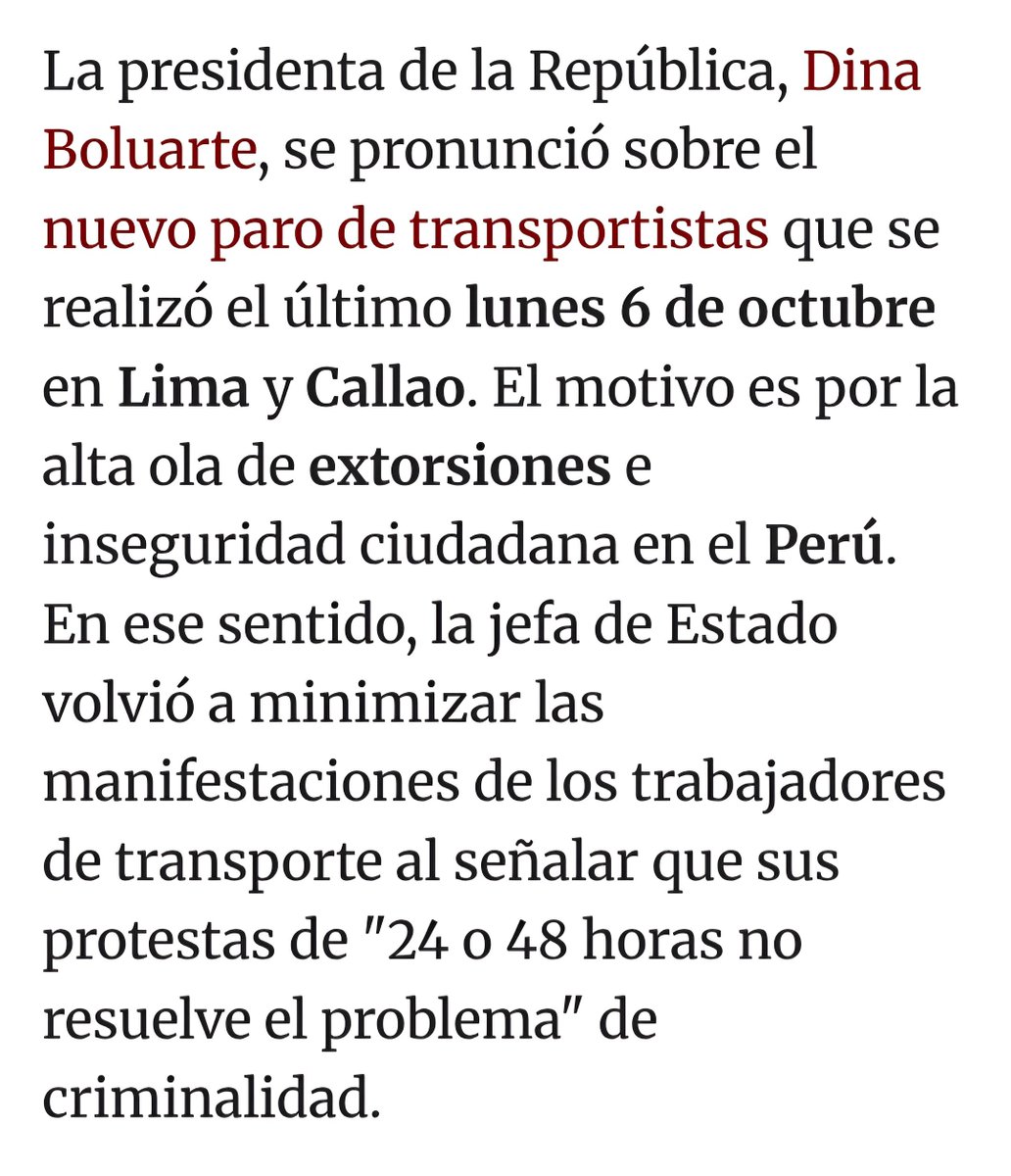 LectoraAndante's tweet photo. #DinaBoluarte, el simulacro en persona de @KeikoFujimori, le restó importancia a las extorsiones y asesinatos contra transportistas. Ya en el sillón de la @presidenciaperu, ordena barrer con sus casos en los medios desde @tvperupe Es necesario que el @congresoperu reforme esto. https://t.co/v00lNyFyqJ