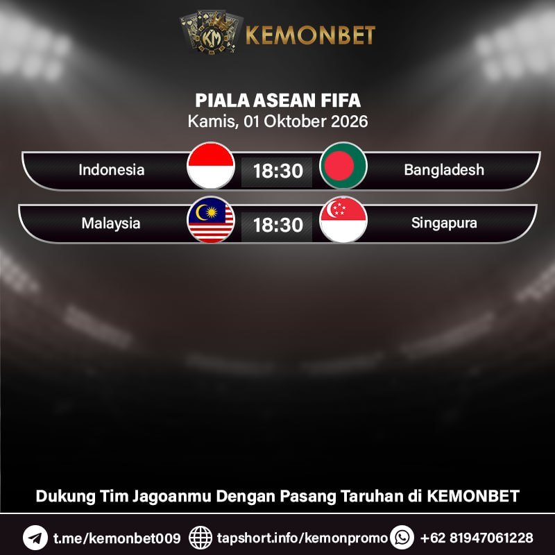 KemonBet88's tweet photo. 🔥 KEMONBET MATCH DAYS 🔥

SPORTS:
- Piala ASEAN FIFA
- UEFA Nations League
Kamis, 01 Oktober 2026 - Jumat, 02 Oktober 2026 (DINI HARI)

CATAT TANGGALNYA DAN DUKUNG TIM TERBAIK KALIAN DENGAN LINK DI PROFILE BIO https://t.co/GgBDuLirQv