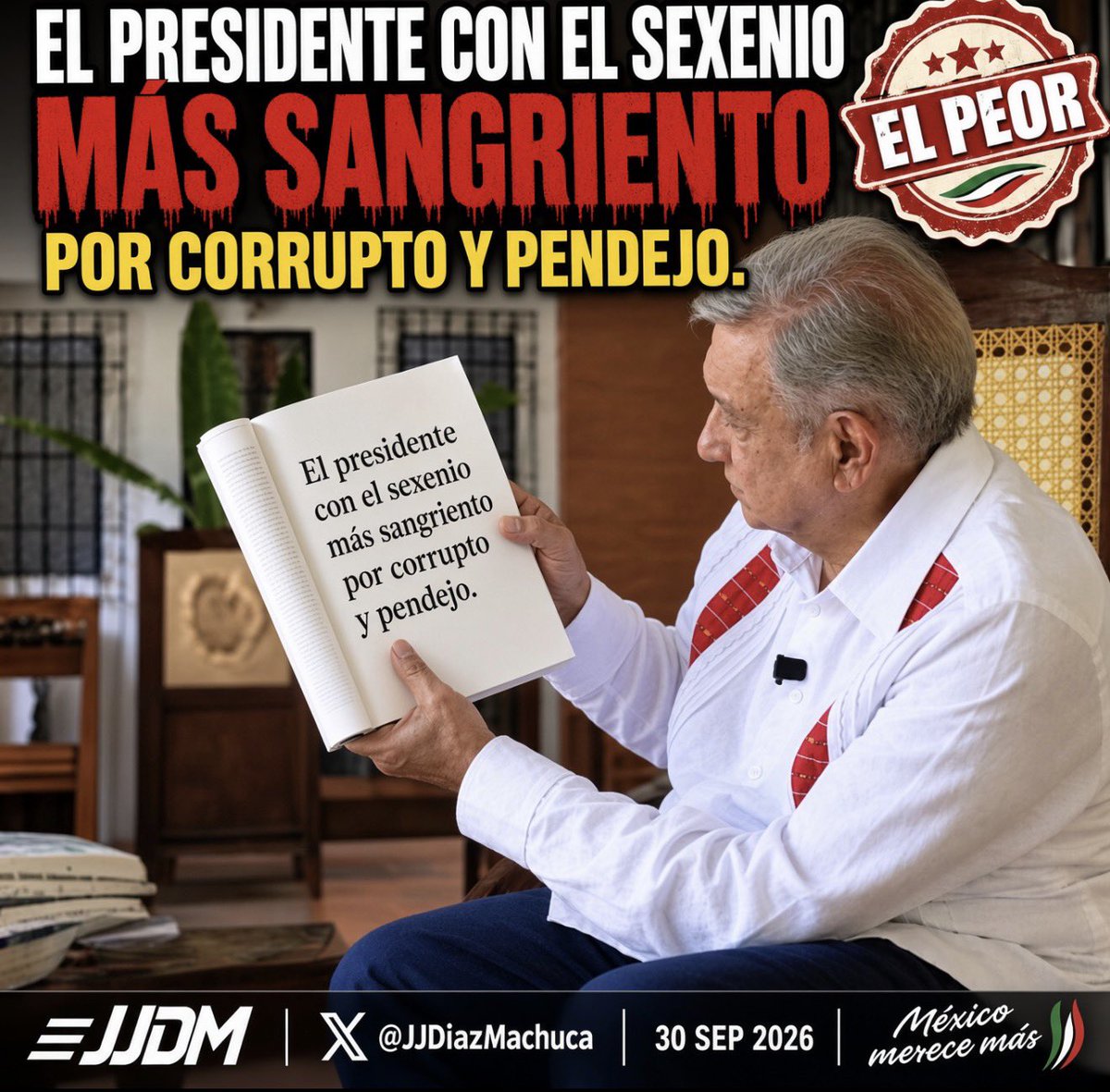 JJDiazMachuca's tweet photo. ¿Qué les parece?

Capítulo uno.
Andrés Manuel López Obrador (@lopezobrador_) se lo dedica a Claudia Sheinbaum Pardo (@Claudiashein).

El presidente con el sexenio más sangriento por corrupto y pendejo.

Ella es “la mejor del mundo”.
El libro, al parecer, ya traía otro prólogo. https://t.co/1cd4c2jLuZ